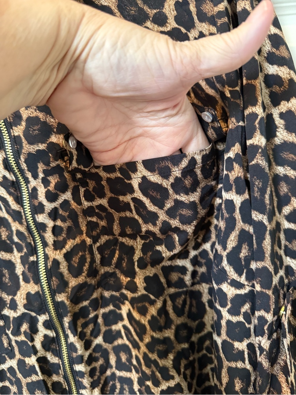 # Michael Kors 2X Leopard Zip-Front Blouse - Black & Tan - Picture 4 of 8